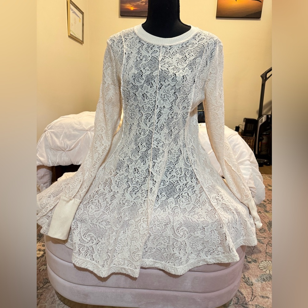 Free People Cream Lace Mini Dress